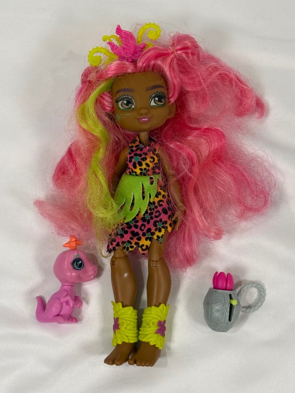 Mattel Cave Club Fernessa Doll 2020 Pink Hair Dino Pet Accessories Bundle